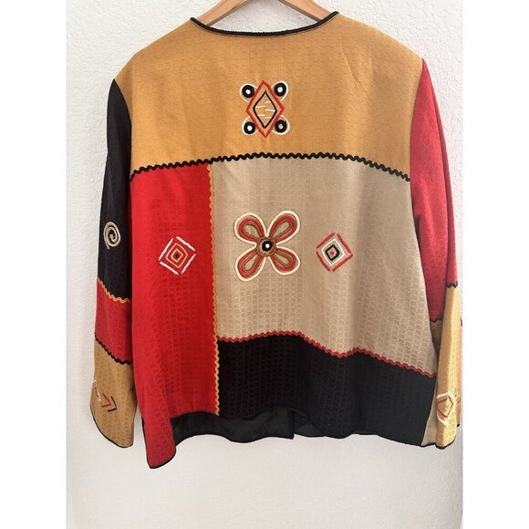 NWT INDIGO MOON Patchwork Applique Jacket 2X Button Artsy Hippie Boho Chic Aztec - Picture 10 of 13